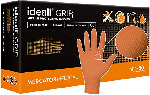 MERCATOR MEDICAL Nitrilhandschuhe orange | M - XXL | Ideall GRIP+ ORANGE Einweg Schutzhandschuhe puderfrei latexfrei 2,5x dicker Diamanttextur Nitril-Handschuhe, Größe:M - 50 Stück, Farbe:Orange