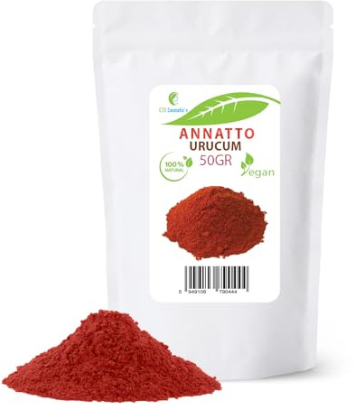 Annatto en poudre - 50 gr (poudre d'urucum) - utilisation dans les formulations de protection solaire: huiles, crèmes, baume, formules de bronzage et après-soleil maquillage.