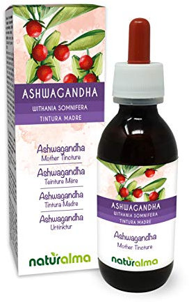 Ashwagandha o Ginseng indio (Withania somnifera) raíces Tintura Madre sin alcohol Naturalma - Extracto líquido gotas 120 ml - Complemento alimenticio - Vegano