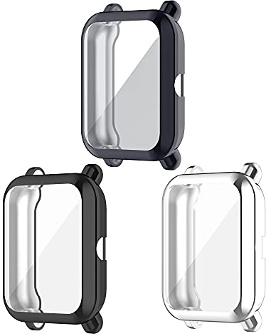 Chofit Hüllen kompatibel mit Amazfit Bip U/GTS 2 Mini Hülle, Folie TPU beschichtete Schutzhülle Cover Armor Shell für Bip U/GTS 2 Mini/Bip U Pro/Bip S/Bip Smartwatch (Schwarz + Grau + Silber)