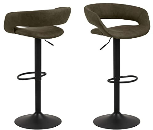 AC Design Furniture Jack Barhocker 2er Set, H: 104 x B: 54,5 x T: 48,5 cm, Olivgrün/Schwarz, Stoff/Metall, 2 Stk.