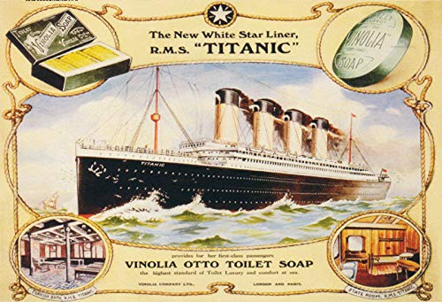 Blechschild 20x30 Titanic Werbung Historisch Vinolia Seife 1912 Dampf Schiff Seefahrt England USA