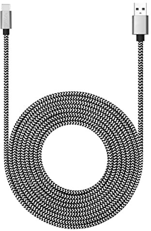 Cavo USB di tipo C da 4,6m con ricarica rapida 3A, cavo di ricarica USB C intrecciato in nylon ultra lungo ed estremamente resistente per Galaxy S10/S9/S8/Google Pixel/LG/OnePlus/Moto e altro (Bianco)