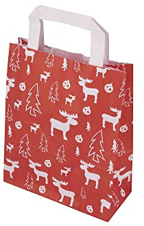 BIOZOYG Papiertragetaschen mit Flachhenkel 80g 18+8x22cm 'Elch' I feste Papier Tüten Kraftpapier I Geschenktüten groß Give Aways Party Tüten I Papierbeutel Blockboden 25 Papiertaschen weiß