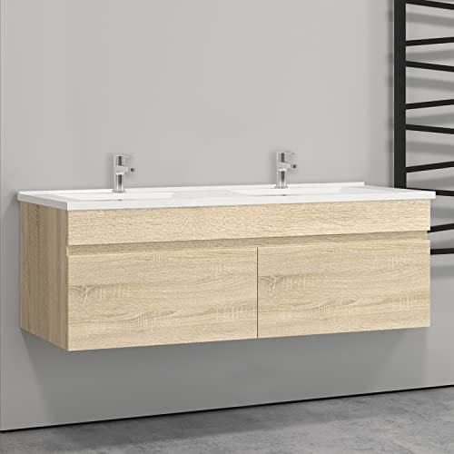 AICA sanitaire Ensemble de Meuble de Salle de Bain chêne Clair 120cm+Vasque-Armoire de Rangement-Meubles-lavabos