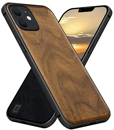 Carveit Magnetisch Hülle für iPhone 12 [Elegante Walnuss] [Weich TPU Stoßstange] Stoßfeste Handyhülle Kompatibel mit 12 Magsafe Hülle Holz （Natürliche Holzmaserung）
