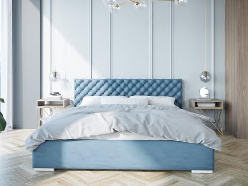 KM Möbel | Polsterbett | Rückenlehne aus Polsterplatten | Bett mit Lattenrost und Stauraum | FIGO 160x200 (Bett mit Lattenrost Holzrahmen)