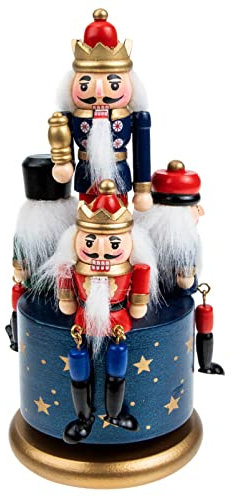 SEWACC Nutcracker Christmas Ornaments Blue Nutcracker Music Box Musical Soldier Nutcracker Soldier Figurine Decorations Home Decor Wooden Musical Nutcracker