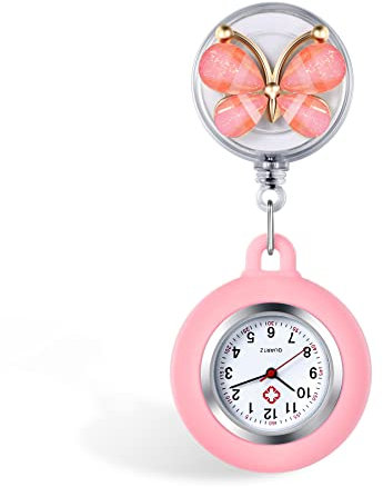 Avaner Schwesternuhr Schmetterling Analog Quarzwerk Krankenschwesteruhr aus Silikon Pflegeruhr Ansteckuhr FOB mit Clip Taschenuhr für Arzt Doktor Krankenschwester Damen Herren