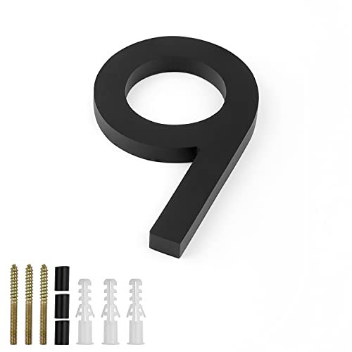 KINHARD Numero Civico Nero, Design Flottante Grande Numero Civico Antracite9, Numero Civico Esterno Materiale Acrilico, con Aiti, Utilizzabile come Numero Civico, Numero Della Cassetta Postale