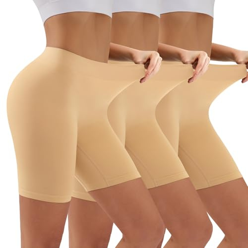 YADIFEN Radlerhose Damen Kurz Unterhose Hotpants Damen Boxershorts Damen Lange Frauen Panties Unterwäsche Damen Hoher Bund Shorts,Yoga, Party,Täglich Tragen,Beige,3 Pack,3XL