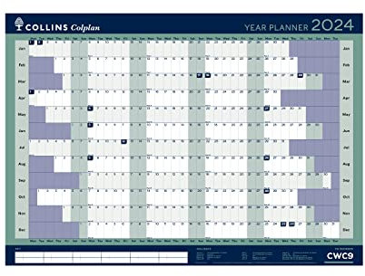 Collins Debden Colplan Terminplaner 2024 A1 Jahreswandkalender Planer - Geschäftsplaner und Organizer - Januar bis Dezember 2024 Terminplaner - Ganzes Jahr - CWC9-24 Blau/Grün