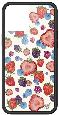 Wildflower Hüllen – Obstkuchen-Hülle, kompatibel mit Apple iPhone 12 Pro Max, Beeren, Obst, niedlich, weiß, trendig, blau, schützender schwarzer Stoßfänger, 1,2 m Falltest zertifiziert, kleines