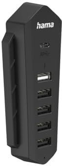 Hama USB Hub für PS5, 6 Ports (1x USB C, 5x USB A, zum Anschluss von Controller, Mikrofon, Lenkrad etc., ideal zum Laden, zur Datenübertragung, LED Funktionsanzeige, für Playstation 5 Modelle) schwarz