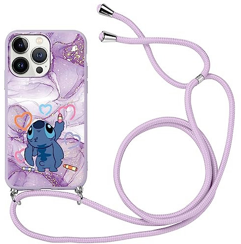 nurkorki Handykette Handyhülle für iPhone 12/12 Pro - 6,1 Hülle mit Band, Schön Stitch Necklace Hülle mit Kordel zum Umhängen Silikon Weich TPU Schutzhülle für iPhone 12 Pro, Cute8