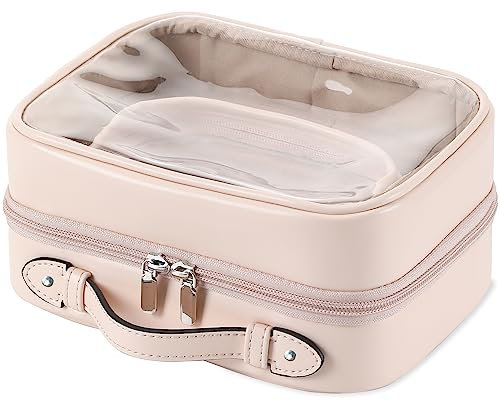 Veki Étanche Portable Trousse de Toilette Grande Capacité, Transparent Trousse Maquillage, Imperméable Sac Cosmétique Organisateur de Voyage pour Femmes et Filles (Grand Rose)