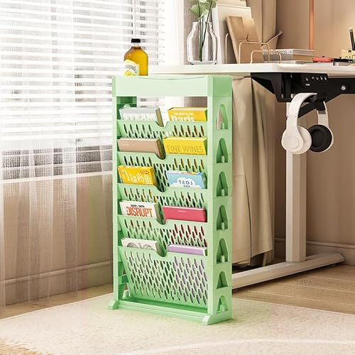 Whemyreat Bücherregal Organizer,Abnehmbares,Abnehmbares,Bewegliches,Einzigartiges Bücherregal,5 Stufiges Rollendes Utility Organizer Bücherregal,Bücherwagen,Bücherregal Bücherregal mit Rollen(Grün)