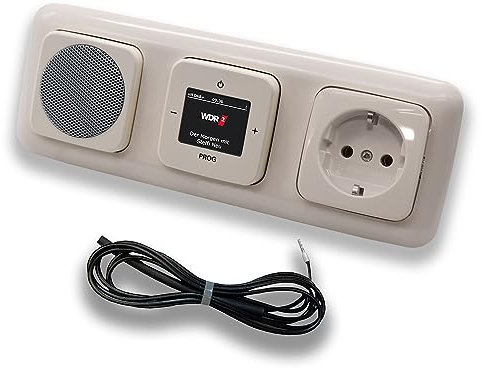 Busch Jäger DAB+ (DAB PLUS) UnterputzRadio 8215U-101 DURO2000 cremeweiß, Set mit Lautsprecher, Abdeckungen, Steckdose mit Kinderschutz, Rahmen inkl. 0,9 m EBROM Wurfantenne zur Empfangsoptimierung
