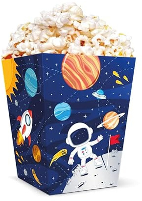 6 x POPCORN BOXEN * KOSMOS * aus Pappe für Party und Geburtstag // Kinder Geburtstag Party Set Einweg Box