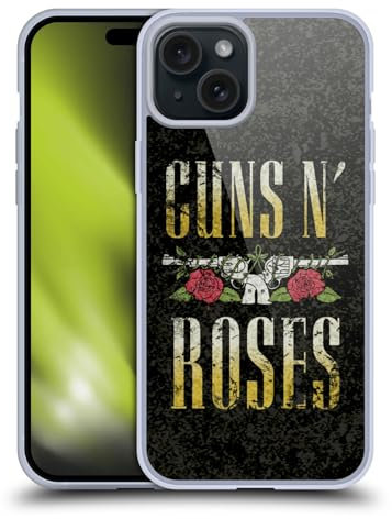 Head Case Designs Offizielle Guns N' Roses Text Logo Pistol Kunst Soft Gel Handyhülle Hülle kompatibel mit Apple iPhone 15 Plus