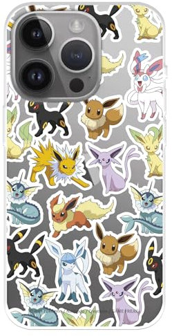 Hülle Kompatibel mit iPhone 15 Pro MAX Offizielle Pokémon Eevee Evolutions zum Schutz Ihrer Handyhülle Transparent Flexibel Silikon Hülle mit Offizieller Pokémon-Lizenz