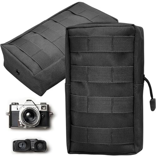 2 Pièces Sac Tactique Sacoche Ceinture Nylon Militaire Pochette Molle EDC Grande Capacité Utilitaire Organisateur de Gadgets pour Téléphone pour Randonnée Alpinisme Cyclisme (Noir)