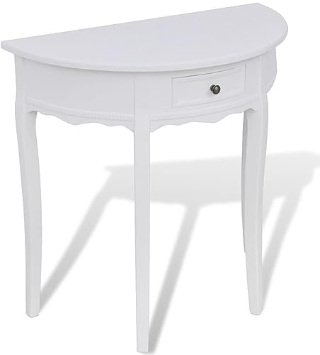 Camerina Konsolentisch mit Schublade Halbrund Weiß Konsolentische FüRs Wohnzimmer Console Cabinet Sideboard Flur Beistelltisch