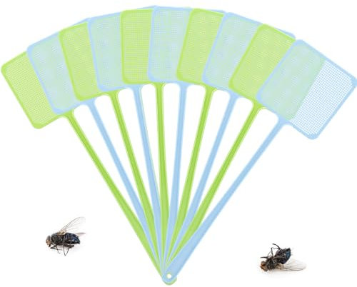 TAKUZA Fliegenklatsche 10 Stück, Fliegenklatsche Stabil,Fliegenklatschen, Fly Swatter die für Abwehrende Fliegen, Mücken, aus hochwertigem Kunststoff, stabil und langlebig(Blau, Grün)