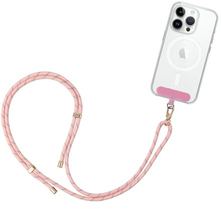 GRIFEMA GH02B Cuerda para Móvil Universal, Cordón para Teléfono con Parche, Correa Ajustable, Compatible la Mayoría de Las Fundas de Teléfono, Rosa
