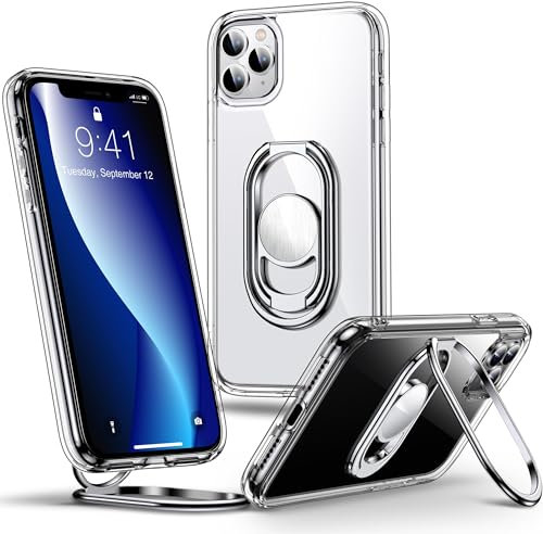 SHIELDS UP für iPhone 11 Pro Max Hülle, Handyhülle mit Doppeltem Ring Halter Ständer 360°【Verstellbar und Faltbar】 Stoßfeste Schutzhülle für iPhone 11 Pro Max Case – Transparent