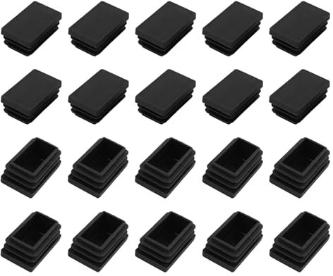 METALLIXITY Rechteckige Endkappen (50 x 30mm) 24 Stück, Kunststoff Rechteckrohr Einsätze Gewinde Endkappen Schutzkappen - für Möbel Tisch Stuhlbeine, Schwarz