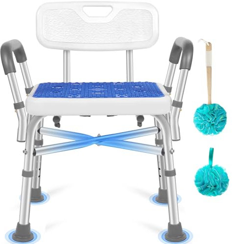 Shower Chair for Inside Shower with Arms, 550LBS Capacity Shower Seats for Adults, Adjustable Height Bathtub Chairs for Seniors for Shower Stall, Heavy Duty Bath Chair for Elderly and Disabled