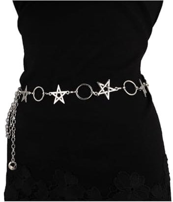 Milakoo Emo Fashion Waist Belt for Dress Star Pentagram Accessories Link Chunky Chain Pants Belt