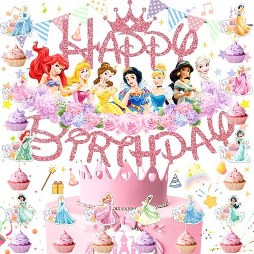SoundZero 25 Stück Cake Topper Geburtstag Prinzessin, Princess Cake Toppers, Glitter Prinzessin Kuchen Deko, Tortendeko Geburtstag Mädchen Prinzessin, Torten Deko Mädchen, Tortenaufleger Prinzessinnen