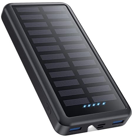 Pxwaxpy Batterie Externe 26800mAh, USB C Chargeur Solaire 15W PD 3.0A Charge Rapide, 3 Sorties 3 Entrées Batterie Charge Externe avec LED Lampe de Poche Power Bank Compatible avec iPhone Samsung etc