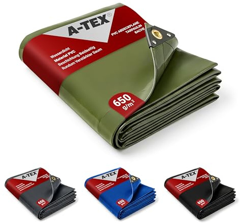 A-TEX® PVC Abdeckplane 650 g/m² (Grün, 6 x 8 m) LKW Plane mit Ösen | Verschiedene Größen und Farben wählbar | Gartenplane Bauplane Bootsplane Holzplane | wasserdicht | reißfest | uv-stabilisiert