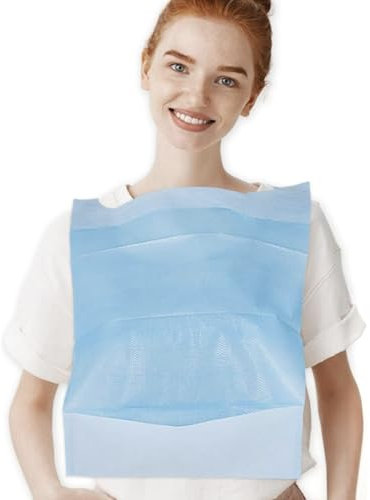 KIBERTIC - 100 Stück Einweg Lätzchen Für Erwachsene, Wasserdicht Komfortabel Und Praktisch, Schlabberlatz für Erwachsene &Patienten, Ideal Als Kleiderschutz, Einweglätzchen 37x55cm