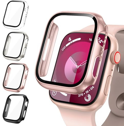 Neitra 4 Pièces Coque pour Apple Watch Serie 9 8 7 41mm, Anti-Rayures Protection Écran en Verre Trempé, Coque de Protection Intégrale Ultra Mince, Boîtiers de Protection pour iWatch 41mm