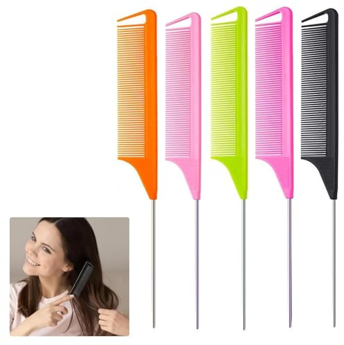 5 PCS Anti-Static Tail Combs – Carbon Fiber Styling Combs for Hair Parting, Styling, and Backcombing, Lightweight, Ideal for All Hair Types