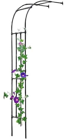 Tonnelle de jardin extérieure demi-arche plantes grimpantes pergola murale treillis large 60 90 120 150 180 220 240 cm, support de toile de fond d'arche de mariage - métal noir (220 x 240 x 40 cm)