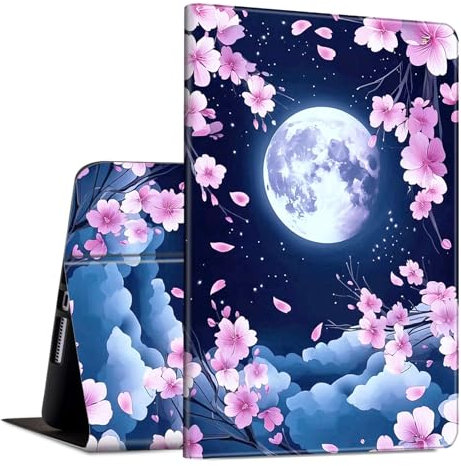 Étui pour toute nouvelle tablette Amazon Kindle Fire HD 8 et 8 Plus (12e/10e génération, version 2024/2022/2020) 8 avec fonction veille/réveil automatique, lune en fleurs de cerisier Sakura