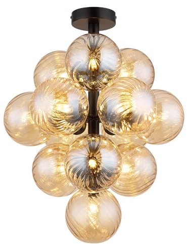 GLOBO Ceiling Light Living Room Lamp Glass Balls Amber 9 Bulbs Diameter 39.5 cm