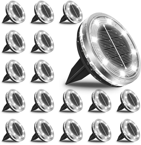 18 Stück Solar Bodenleuchten Aussen, 12 LEDs Solarlampen Garten, Kaltweiß | IP65 Wasserdicht Gartenbeleuchtung Solar mit Upgrade Solarpanel, Boden Solarleuchten Garten für Rasen Auffahrt Gehweg Patio