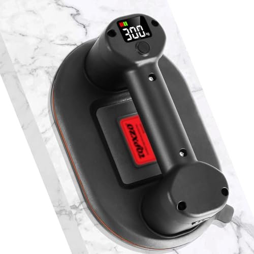 TQPXZO Akku Saugheber für Fliesen, Elektrischer Glassauger & Fliesenheber mit 2 Motoren und 300 kg Saugkraft, LCD-Anzeige, Auto-Nachsauge, 4000 mAh Akku für Glas, Fliesen, Marmor