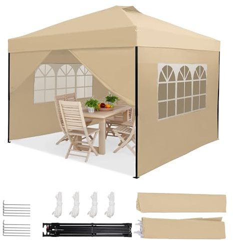 Homedemo Pop Up Pavillon 3x3, Faltpavillon 3x3 Wasserdicht Stabil Winterfest, UV-Schutz 50+ Faltbarer Pop up Pavillons, Höhenverstellbar partyzelt, Gartenpavillon für Party, Khaki