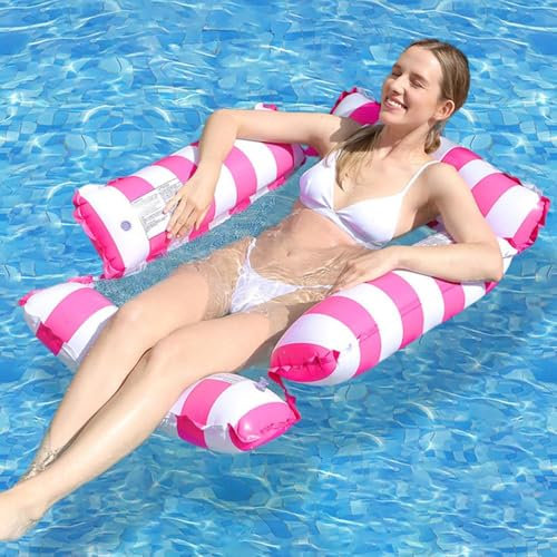 Bouee Piscine, Matelas Gonflable Piscine, Transat Piscine Gonflable, Motif Rayé Hamac Flottant, Piscine Party Water Fun, pour Adultes Et Enfants Accessoire Piscine (Rose Rouge)