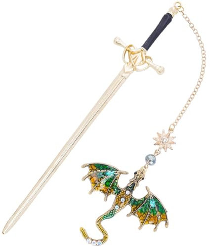 Lesezeichen Metall, Schwert Bookmark mit Kristall Drache Anhänger, Kreatives Lesezeichen Leseseitenmarkierungen, Personalisiertes Lesezeichen Geschenke für Leseliebhaber Frauen Männer - Grün