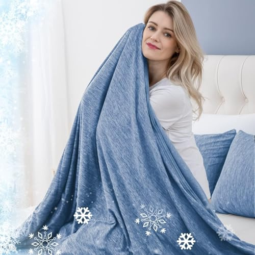 Cooling Blanket for Night Sweats, Summer Ice Cold Blanket for Hot Sleepers Q-Max > 0.45 Thin Soft Breathable Lightweight Cool Blankets for Bed Sofa Camping Travel, Throw XL Size, Blue, 127x178CM