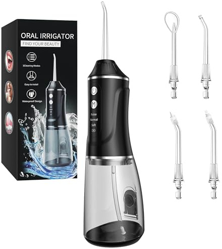 Munddusche Testsieger 2025 mit 380ML Wassertank, 3 Modi Water Flosser Kabellose Zahnreinigung, IPX7 Wasserdicht & USB Wiederaufladbar, Tragbare Mundduschen Waterflosser für Reisen & Hause