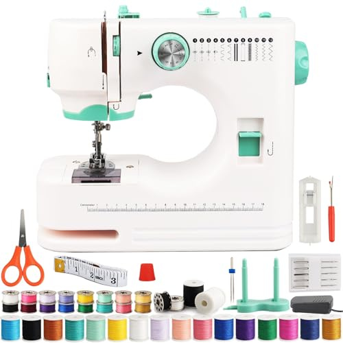 FONCOOD Nähmaschine für Anfänger, 12 Stiche Elektrische Nähmaschine für Kinder & Erwachsene, Tragbare Nähmaschinen mit Zubehör-Set, Ideal für DIY, Heimhandwerk & Reparatur, Grün